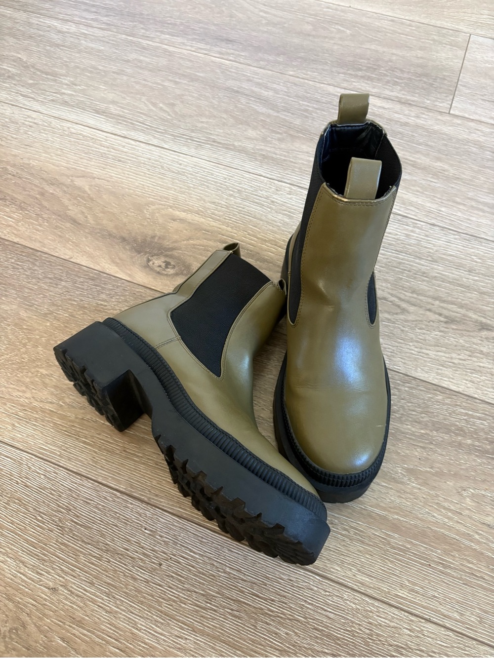 BCBGeneration Olive Green Platform Lug Chelsea Booties
